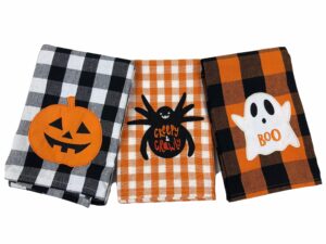 design imports halloween themed embellished kitchen dish towel set of 3 ghost spider pumpkin