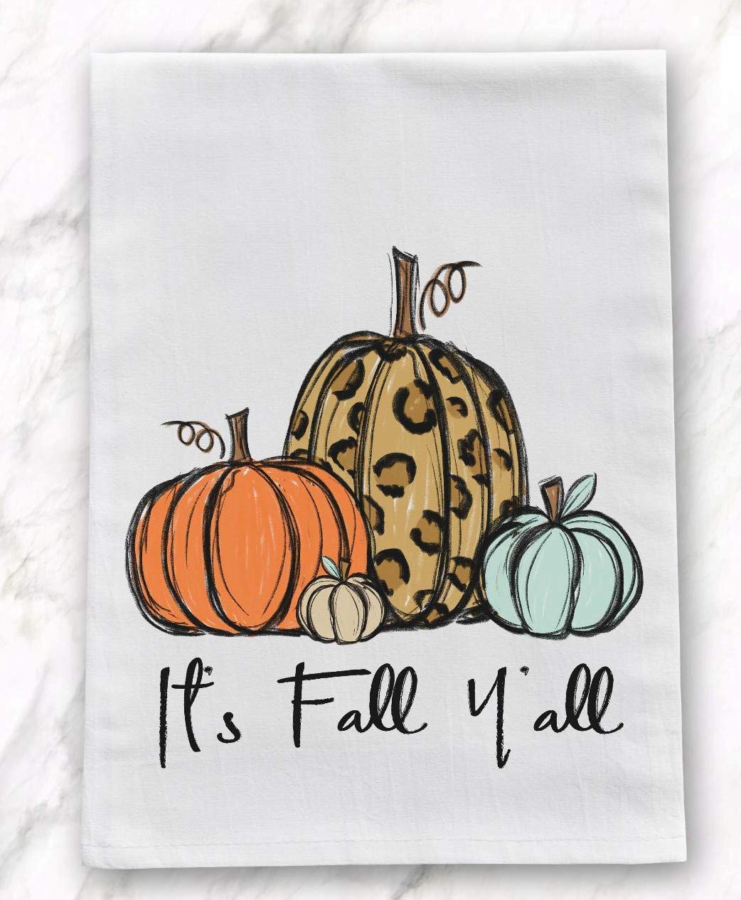 Kitchen Dish Towel - Fall Flour Sack Towel - It's Fall Y'all Watercolor Pumpkins Kitchen Towel