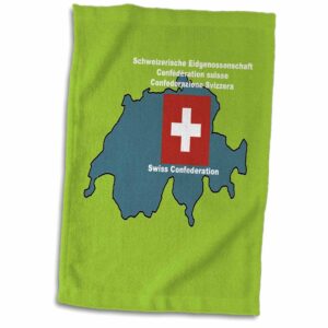 3d rose map and flag of switzerland with swiss confederation printed in english-german-french and italian twl_47331_1 towel, 15" x 22"