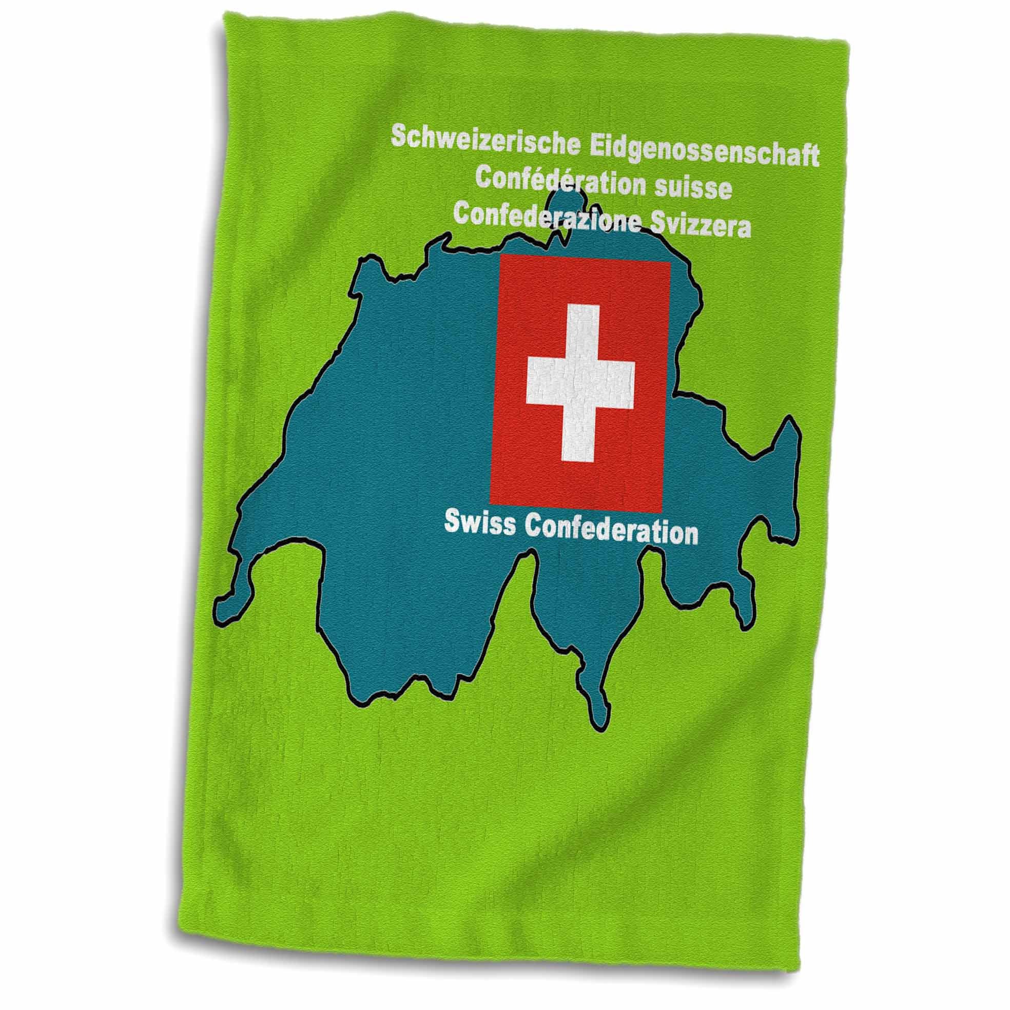 3D Rose Map and Flag of Switzerland with Swiss Confederation Printed in English-German-French and Italian TWL_47331_1 Towel, 15" x 22"