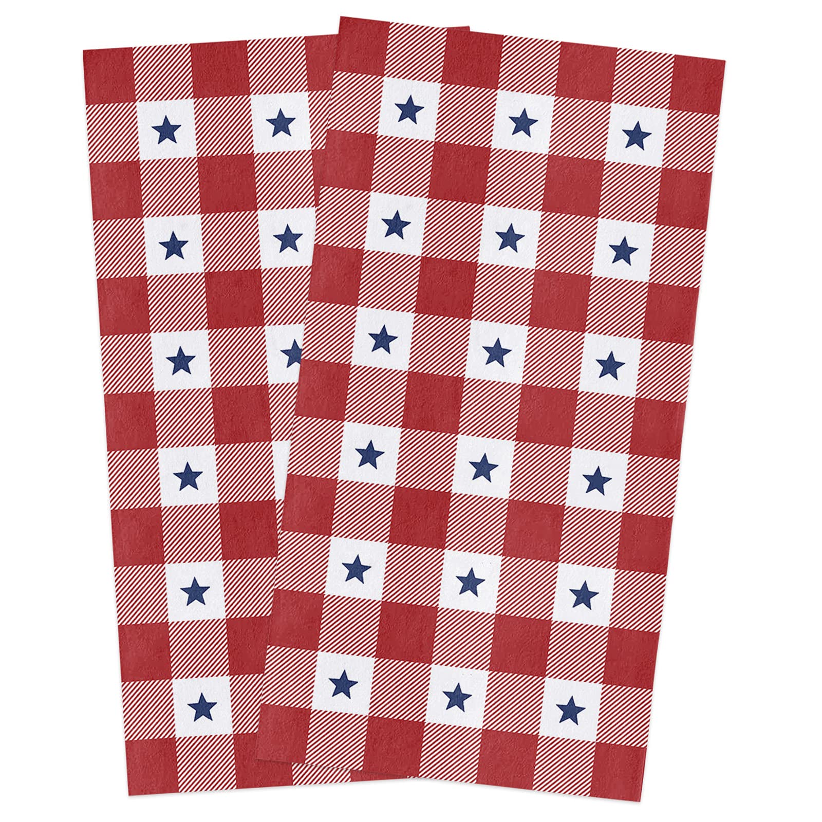 Independence Day Cotton Kitchen Towels Dishcloth July 4th Party Red White and Blue Star Check Absorbent Kitchen Dish Towels-Reusable Cleaning Cloths for Kitchen,Tea/Bar/Hand Towels,18x28inch 2 Pack