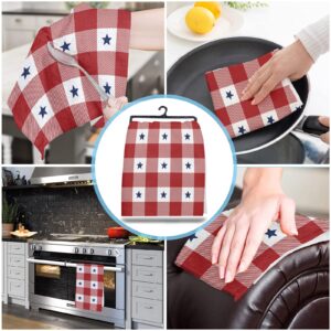 Independence Day Cotton Kitchen Towels Dishcloth July 4th Party Red White and Blue Star Check Absorbent Kitchen Dish Towels-Reusable Cleaning Cloths for Kitchen,Tea/Bar/Hand Towels,18x28inch 2 Pack