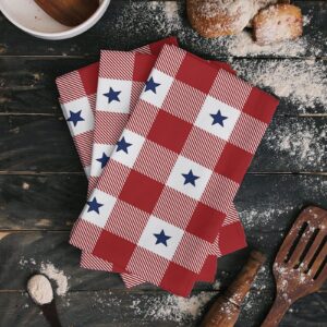 Independence Day Cotton Kitchen Towels Dishcloth July 4th Party Red White and Blue Star Check Absorbent Kitchen Dish Towels-Reusable Cleaning Cloths for Kitchen,Tea/Bar/Hand Towels,18x28inch 2 Pack