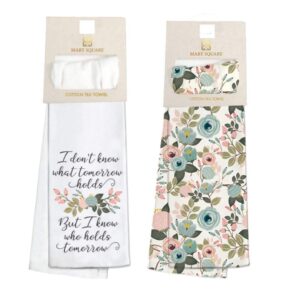 mary square set of two coordinating kitchen tea towels i don't know what tomorrow holds, but i know who holds tomorrow peach floral design set for home