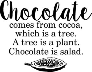 funny tea towel | chocolate comes from cocoa, which is a tree. a tree is a plant. chocolate is salad. | best seller | best friend | birthday | christmas gift | kitchen dish cloth