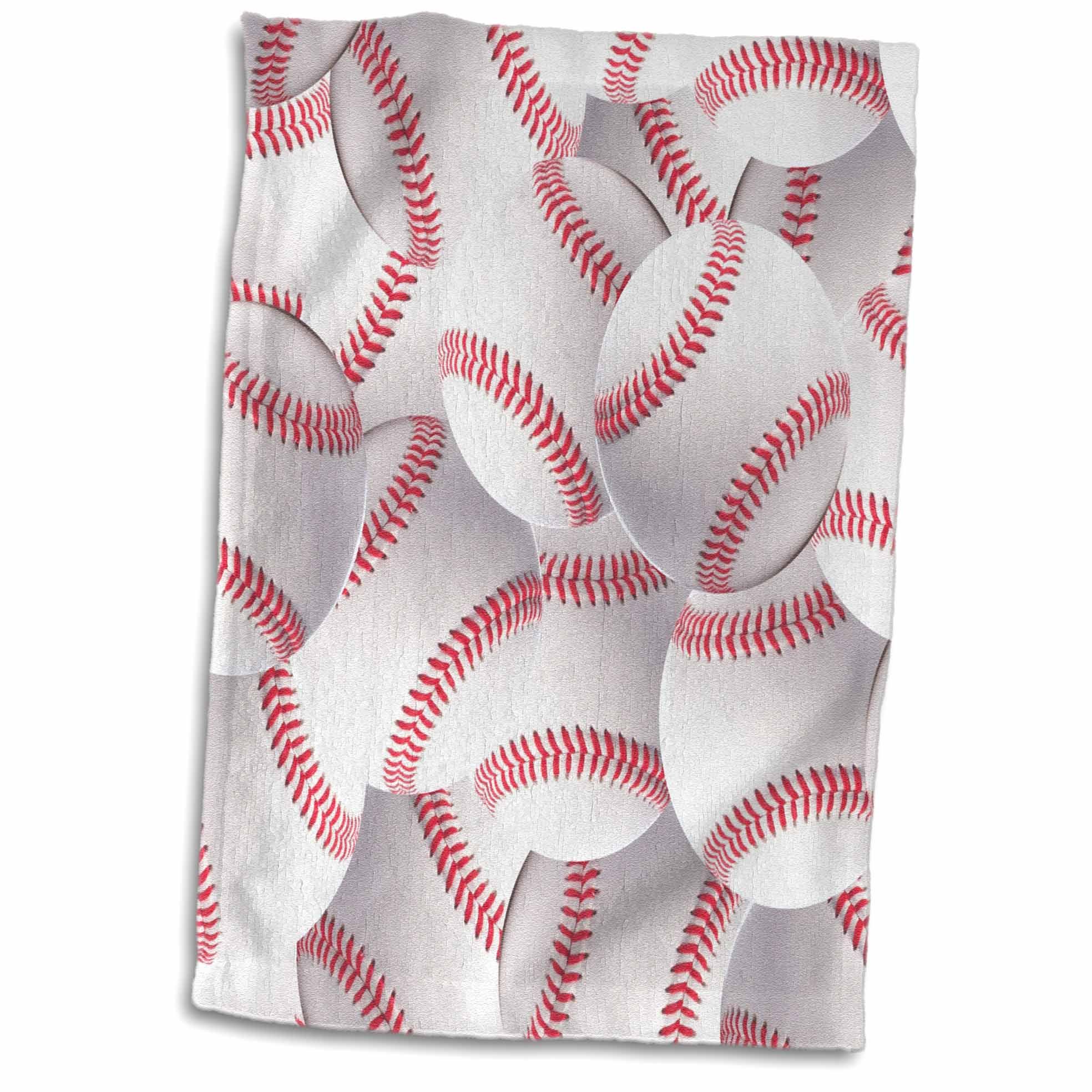 3D Rose Baseball Pattern-White and Red Base Ball Sporty-Sporting Game-Team Boys Jock Towel, 15" x 22", Multicolor