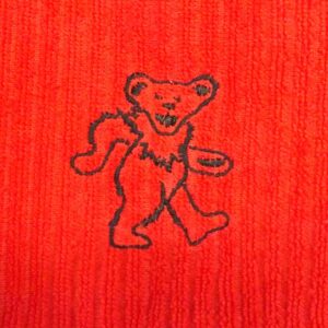 Kitchen Towel with an Embroidered Dancing Bear - Red and Black