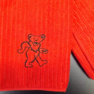 Kitchen Towel with an Embroidered Dancing Bear - Red and Black