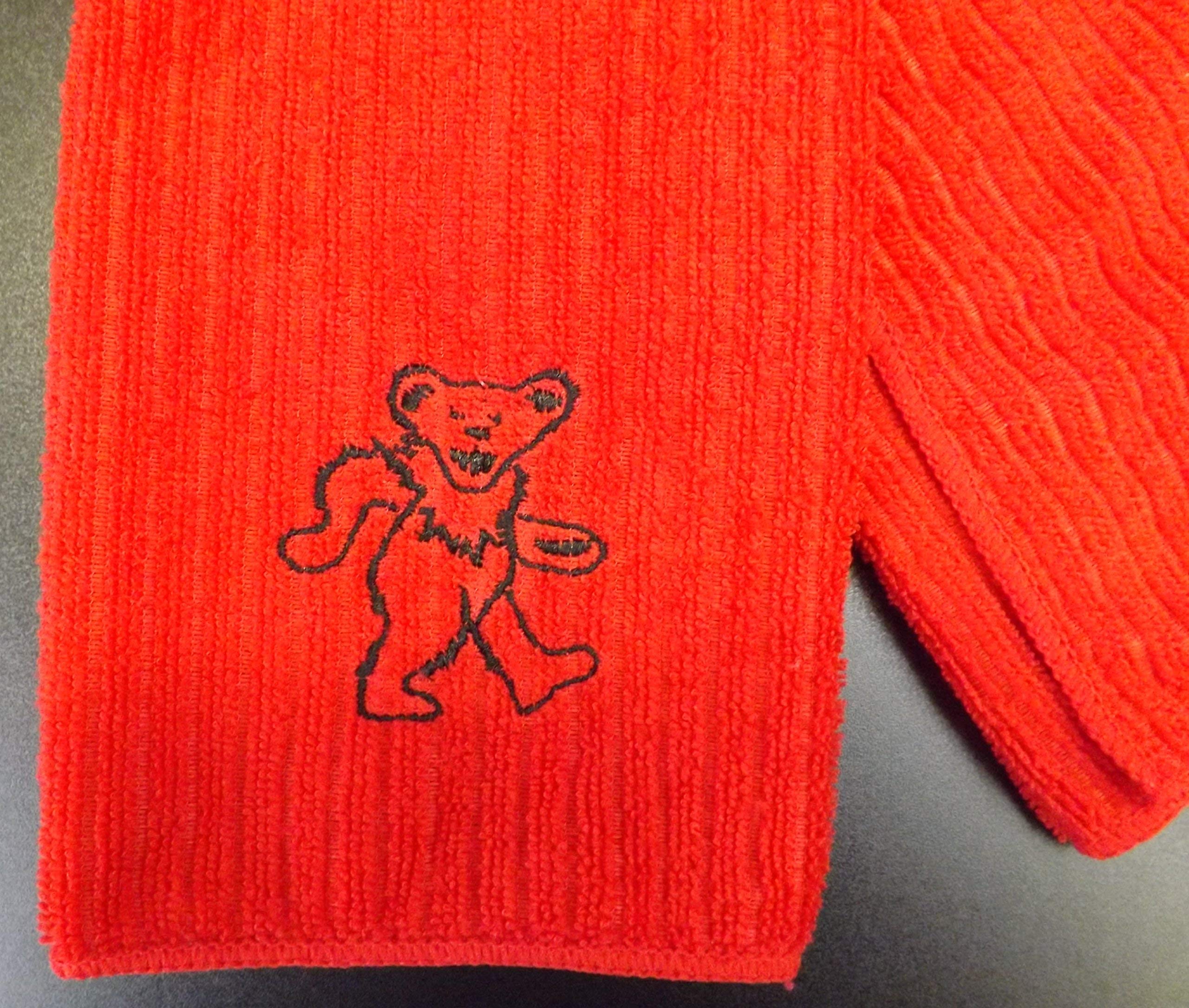 Kitchen Towel with an Embroidered Dancing Bear - Red and Black