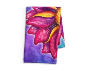 pink flower print hand towel - kitchen towel - bathroom hand towel - cotton terry cloth - 15"x25"
