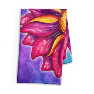 Pink Flower Print Hand Towel - Kitchen Towel - Bathroom Hand Towel - Cotton Terry Cloth - 15"x25"