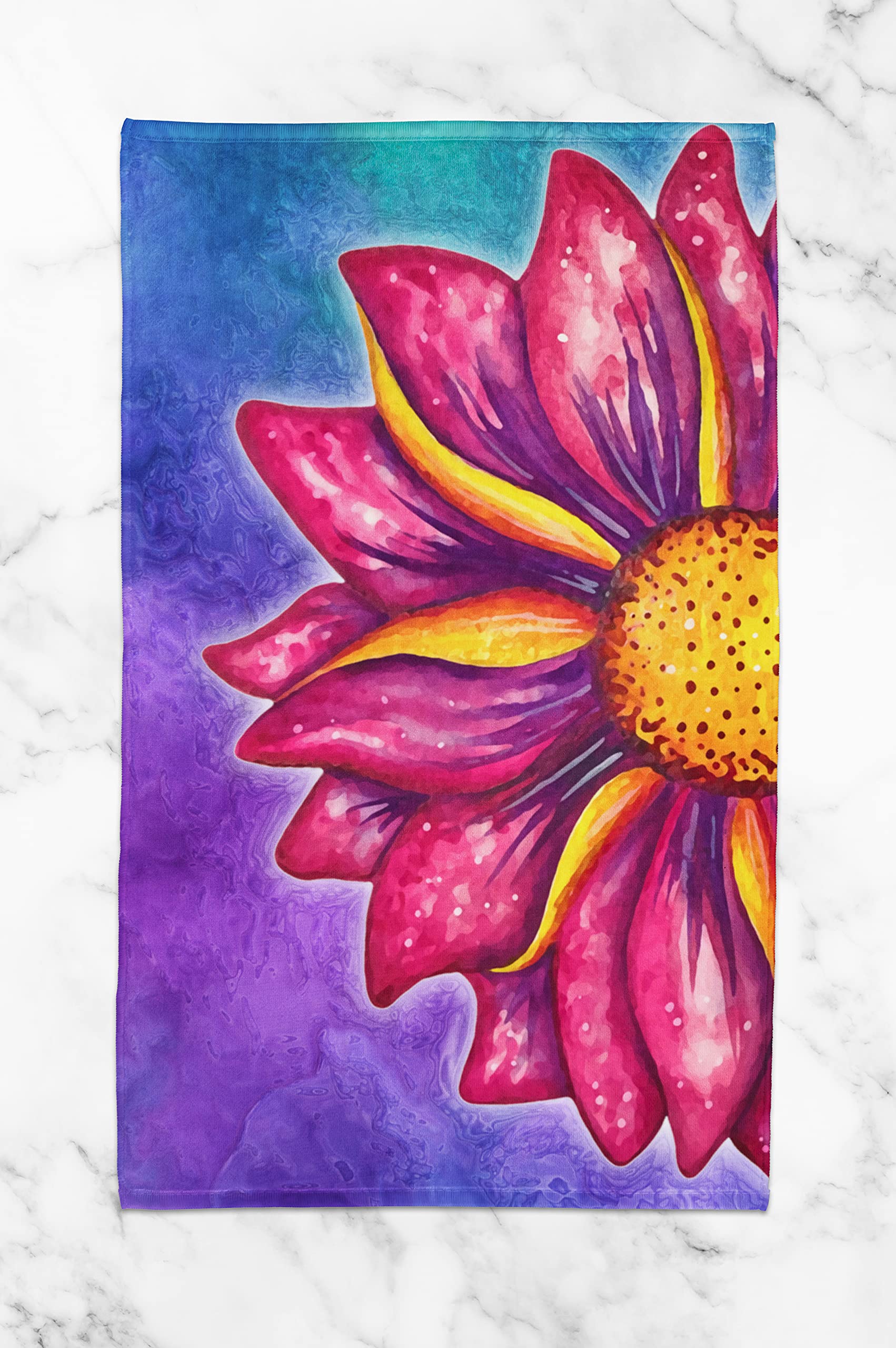 Pink Flower Print Hand Towel - Kitchen Towel - Bathroom Hand Towel - Cotton Terry Cloth - 15"x25"