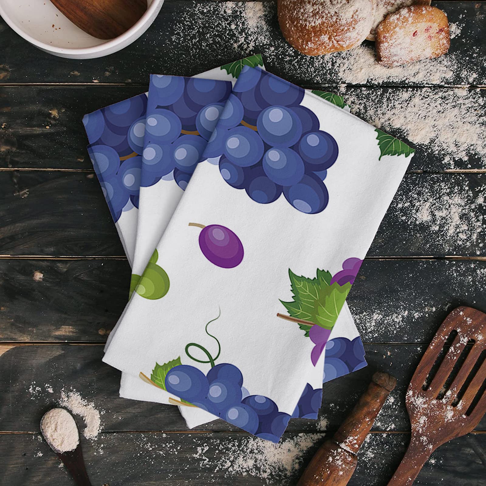 Big buy store Farm Grape Kitchen Dish Towels Set of 2, Soft Lightweight Microfiber Absorbent Hand Towel Purple Green Fruit Tea Towel for Kitchen Bathroom 18x28in