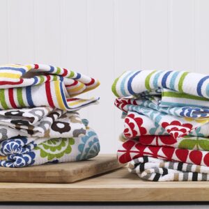 T-fal Textiles Highly Absorbent 100% Cotton Double Sided Printed Dish Cloths, 12" x 12", Set of 2, Neutral Bulb Pattern