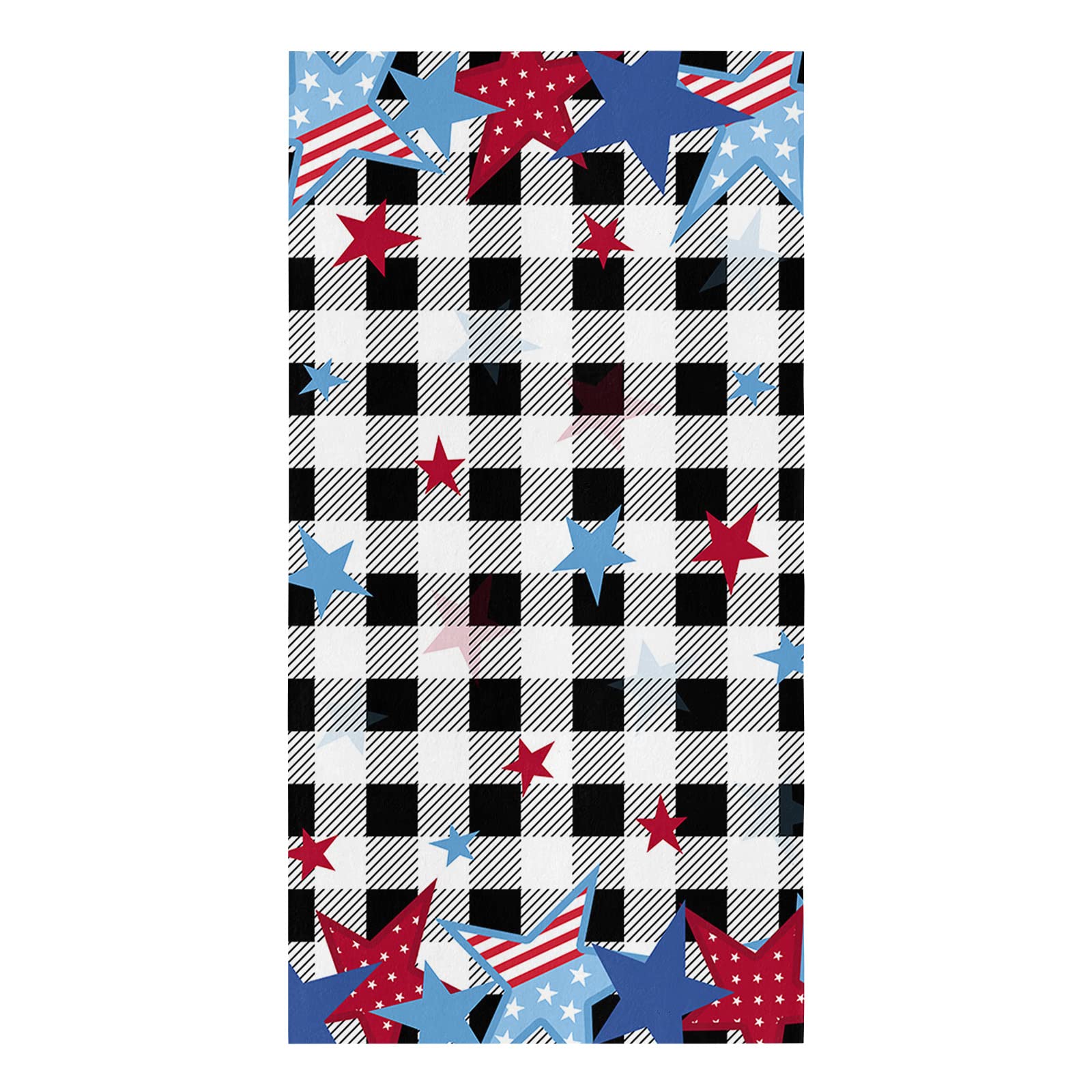 Kewadony 4th of July Kitchen Towels 1 Pack Dish Towels for Kitchen, Independence Day USA Flag Star Black Buffalo Plaid Absorbent Microfiber Hand Towels for Bathroom, Soft Tea Towels, 18 x 28 Inch