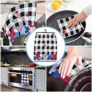 Kewadony 4th of July Kitchen Towels 1 Pack Dish Towels for Kitchen, Independence Day USA Flag Star Black Buffalo Plaid Absorbent Microfiber Hand Towels for Bathroom, Soft Tea Towels, 18 x 28 Inch