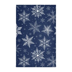 white snowflakes winter doodle kitchen dish towel set of 4, blue christmas 18x28in absorbent dishcloth reusable cleaning cloths for household use