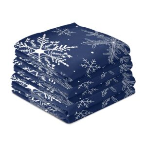 White Snowflakes Winter Doodle Kitchen Dish Towel Set of 4, Blue Christmas 18x28in Absorbent Dishcloth Reusable Cleaning Cloths for Household Use