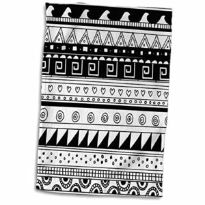 3d rose black and white tribal modern abstract aztec patterns-stylish contemporary shapes rows hand/sports towel, 15 x 22
