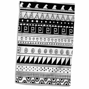 3D Rose Black and White Tribal Modern Abstract Aztec Patterns-Stylish Contemporary Shapes Rows Hand/Sports Towel, 15 x 22