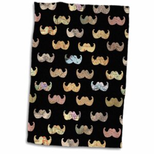 3d rose pattern on black-mustaches made of vintage maps-cool beige brown travel moustache hand/sports towel, 15 x 22