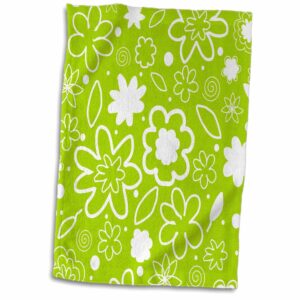 3d rose lime green modern floral print-white pattern contemporary nature summer flowers and leaves hand/sports towel, 15 x 22