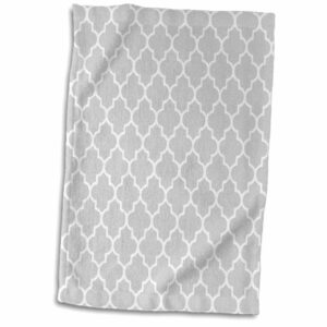3d rose light gray quatrefoil pattern-grey moroccan tile style-modern silver geometric clover lattice hand/sports towel, 15 x 22, multicolor