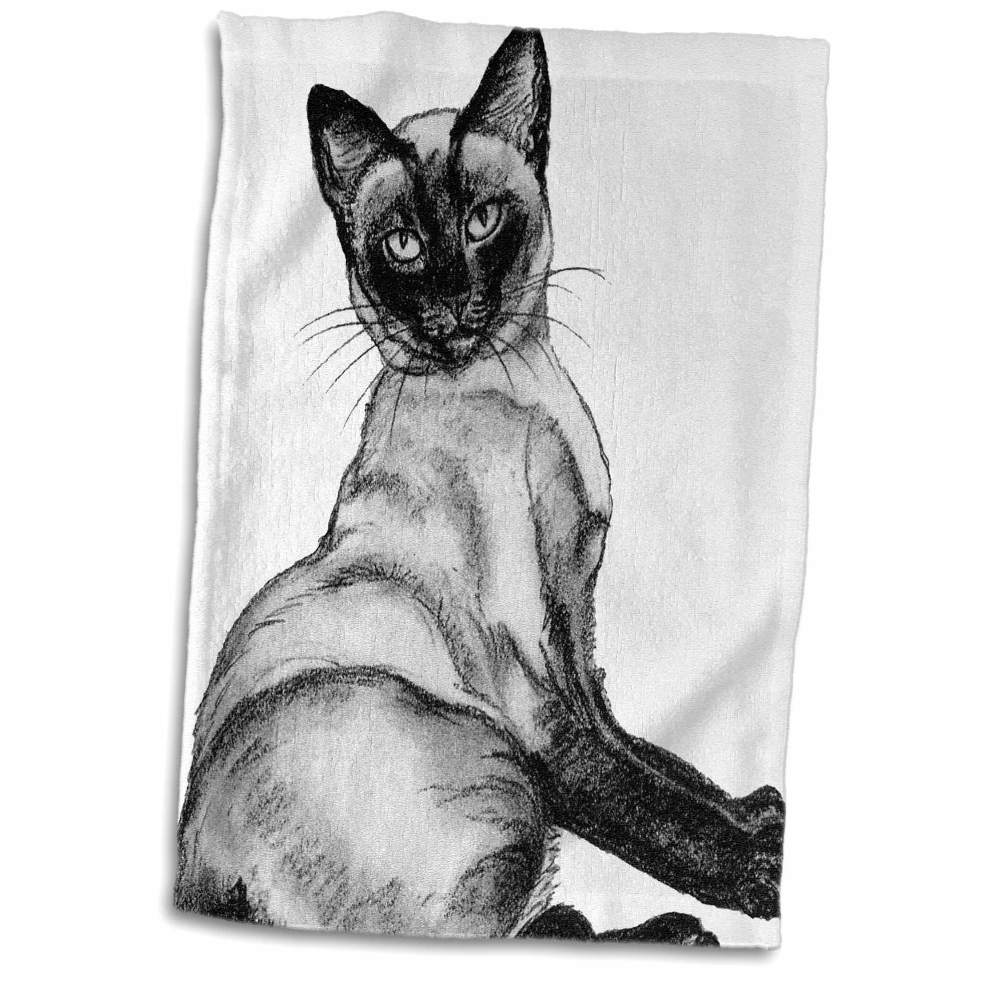 3D Rose Vintage Siamese Cat Pets and Animals Hand/Sports Towel, 15 x 22
