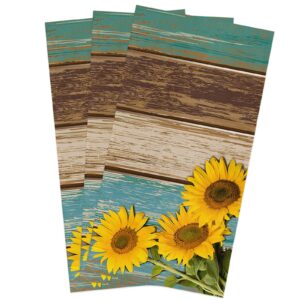 pieple farmhouse blooming sunflower kitchen towels - 3 pack microfiber absorbent dish towels for kitchen retro teal brown wood grain farmhouse kitchen hand towels/tea towels/bar towels 18"x28"