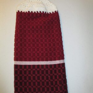 Crocheted FULL Towel Shades of Red Kitchen Towel with White Yarn