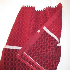 Crocheted FULL Towel Shades of Red Kitchen Towel with White Yarn