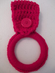 crocheted hanging dish towel holder - red