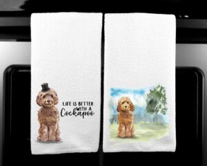 cockapoo landscape and watercolor dog life is better microfiber kitchen tea towel set of 2