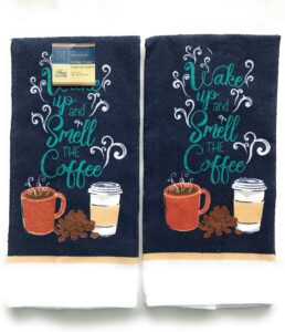 home collection 2 deep blue coffee theme kitchen towels (wake up and smell the coffee)