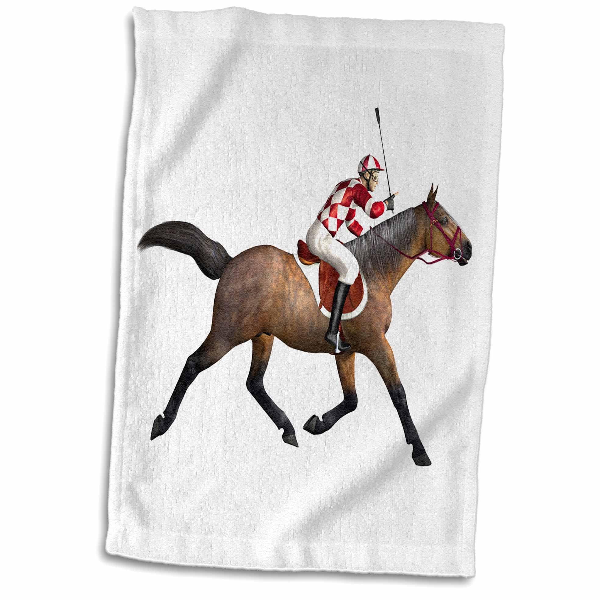 3D Rose Racing Horse and Jockey from The Side Hand Towel, 15" x 22", Multicolor