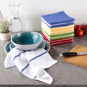 bedford home set of 16 kitchen dish 12.5x12.5”-100% cotton wash cloths-waffle weave in 4 colors of striped & solids-dishcloths for cleaning by lavish home, multiple
