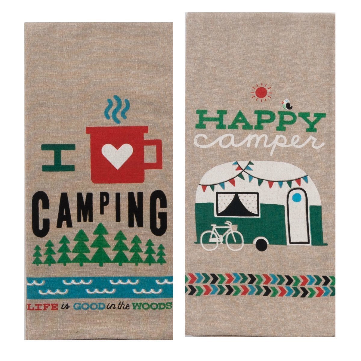 18th Street Gifts Happy Camper Dish Towels and Camping Rules Sign - Camper Decor Glamping Accessories - RV Decorations for Inside Camper