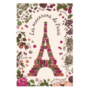 torchons & bouchons, les macarons de paris (eiffel tower) printed kitchen / tea towel, 19" x 28", 100% cotton, made in france