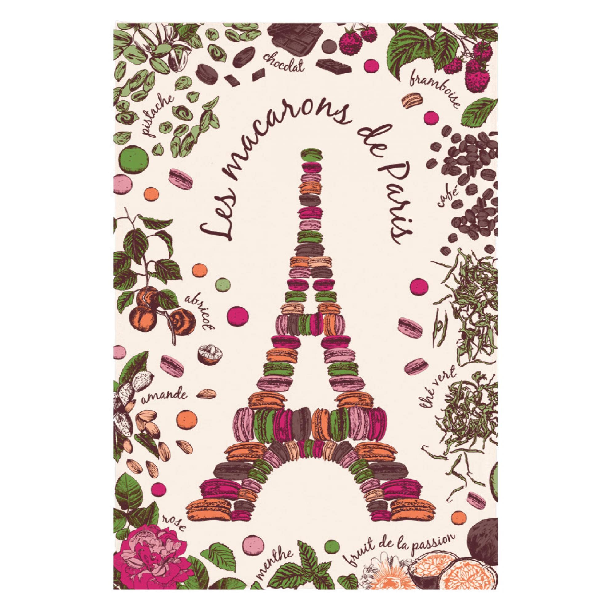 Torchons & Bouchons, Les Macarons de Paris (Eiffel Tower) Printed Kitchen / Tea Towel, 19" x 28", 100% Cotton, Made in France