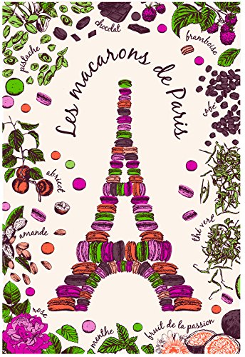 Torchons & Bouchons, Les Macarons de Paris (Eiffel Tower) Printed Kitchen / Tea Towel, 19" x 28", 100% Cotton, Made in France