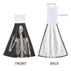 Halloween Human Skeleton Hanging Kitchen Towels 2 Pieces Skull Rock and Roll Dish Cloth Tie Towels Hand Towel Tea Bar Towels for Bathroom Farmhous Housewarming Tabletop Home Decor