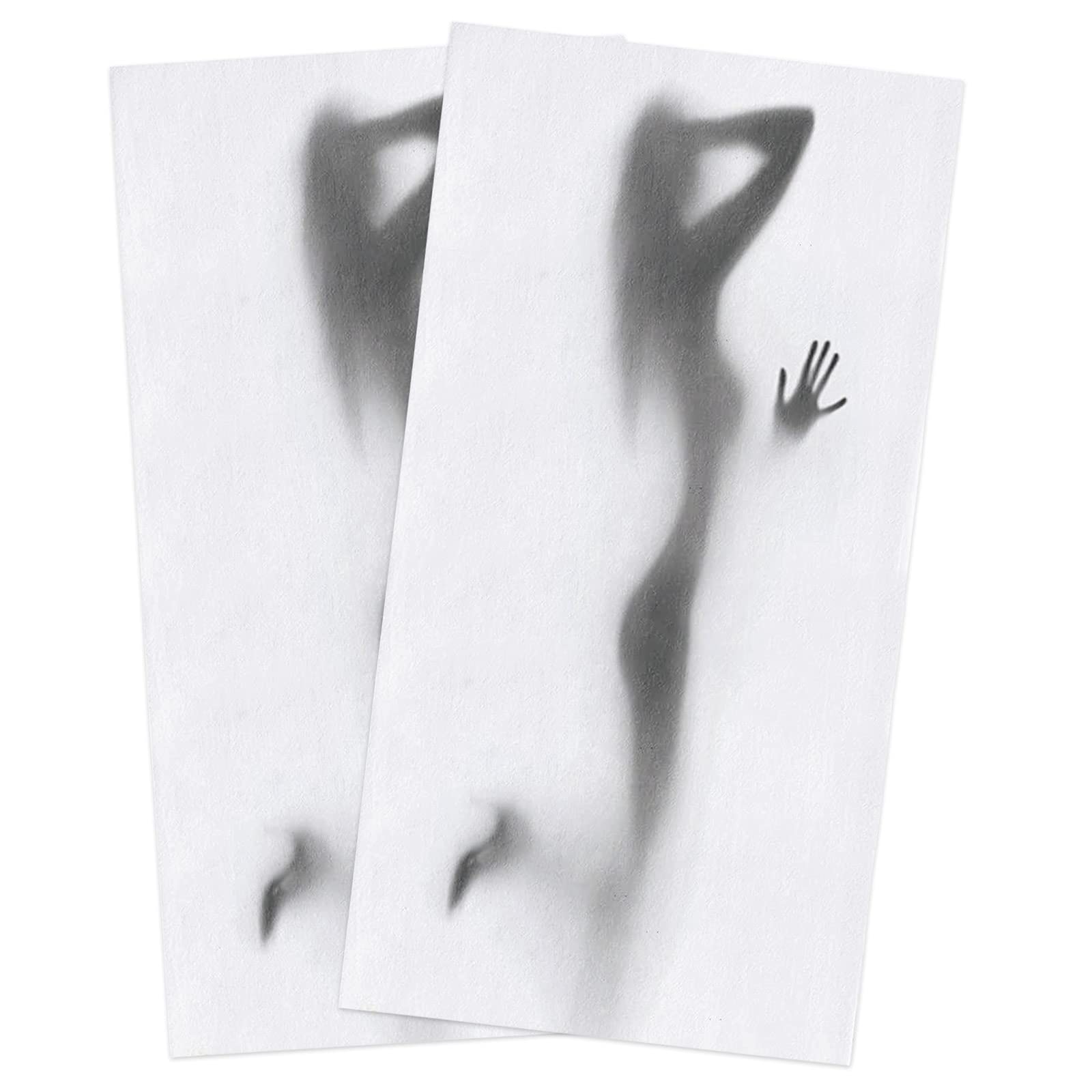 Kitchen Dish Towels 2 Pack-Super Absorbent Soft Microfiber,Sexy Woman Nude Naked Silhouette Shadow Black White Cleaning Dishcloth Hand Towels Tea Towels for Kitchen Bathroom Bar