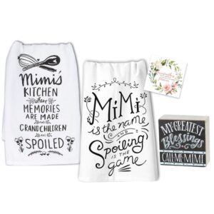 18th street gifts mimi gift set - mimi dish towels and sign for grandma - grandma gifts from grandchildren or first time grandma gifts