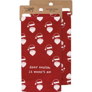 primitives by kathy dear santa, it wasn't me holiday and christmas themed decorative kitchen towel
