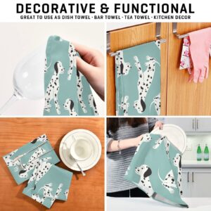 susiyo Cute White Dalmatian Dog Kitchen Dish Towel, Set of 4 Pcs Soft Polyester Dish Cloth for Cooking Washing, 28 X 18 Inch