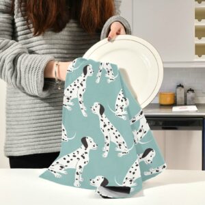 susiyo Cute White Dalmatian Dog Kitchen Dish Towel, Set of 4 Pcs Soft Polyester Dish Cloth for Cooking Washing, 28 X 18 Inch