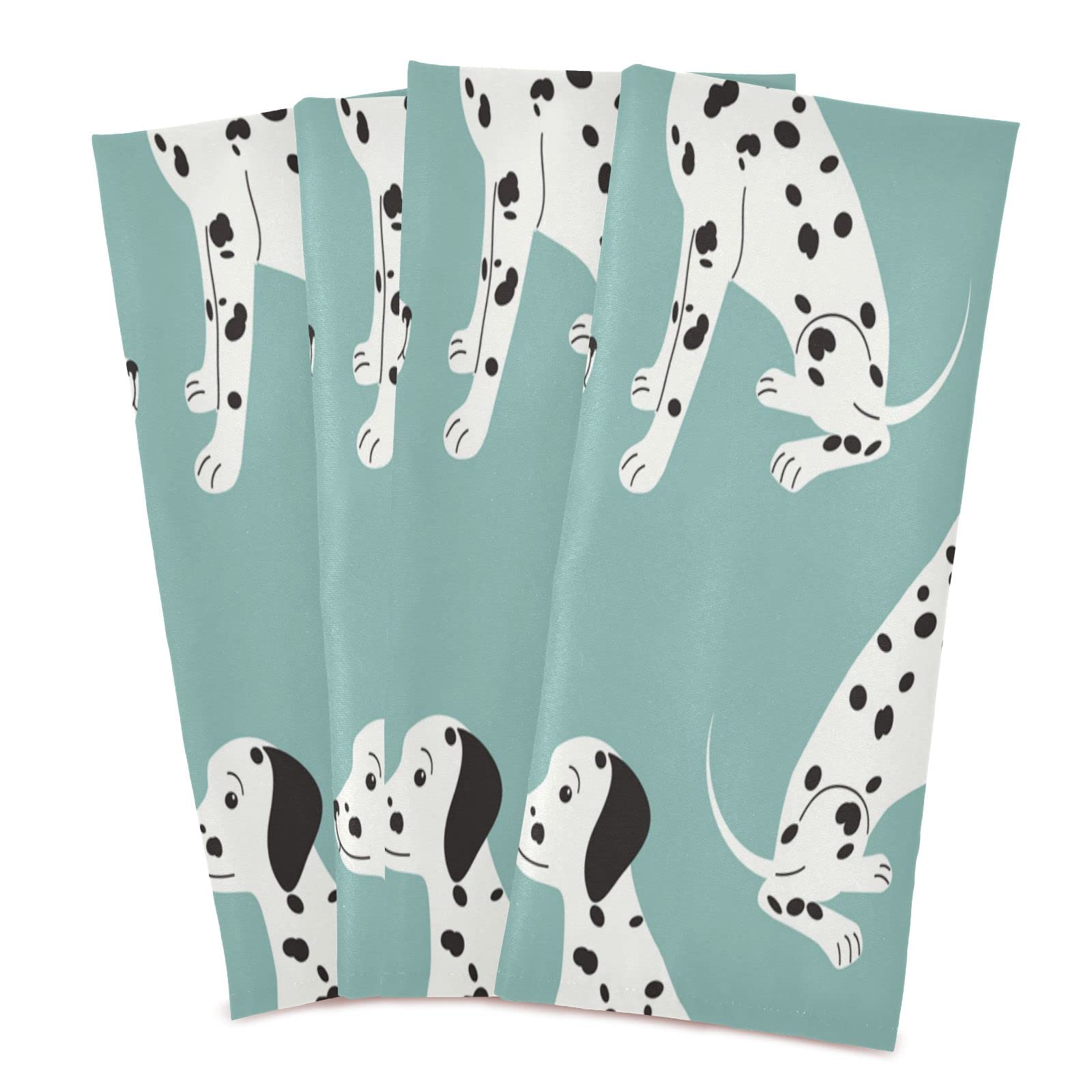 susiyo Cute White Dalmatian Dog Kitchen Dish Towel, Set of 4 Pcs Soft Polyester Dish Cloth for Cooking Washing, 28 X 18 Inch