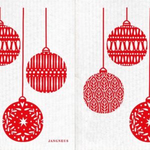 Swedish Dishcloth/Sponge Cloths: Packs of Christmas Holiday Tree (2-Pack Red Baubles Ornaments)