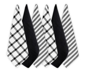 black kitchen towels - linen dish towels - black and white striped kitchen towels - farmhouse dish towels - black cotton dish towels machine washable, linen collection bar dish towels 6 pack, 16x27