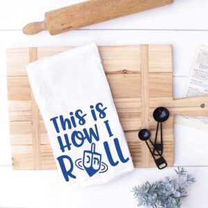 Funny Jewish Holiday Kitchen Towel, This is How I Roll, Dreidel Pun Hanukkah Jewish Holiday Gift for Housewarming or Hostess, Handmade Dish Towel (This is How I Roll)